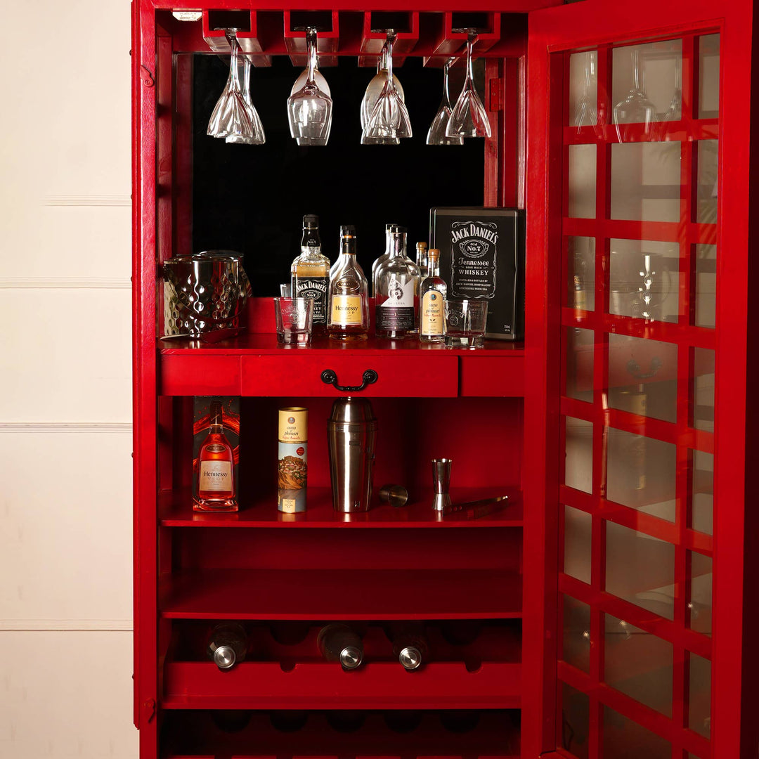 Drinks Cabinet Wine Rack BT Telephone Box Bar Red 81"