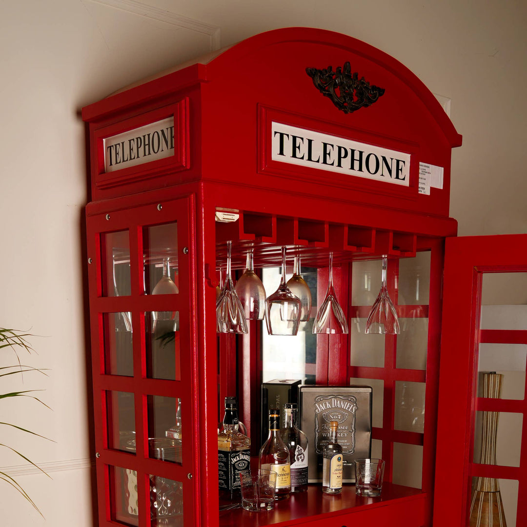 Drinks Cabinet Wine Rack BT Telephone Box Bar Red 81"