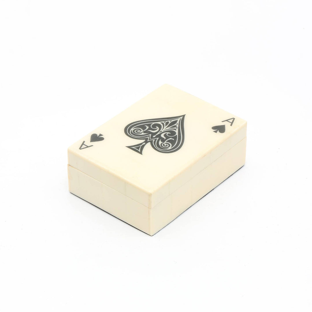 Wooden Printed White Card Box with Cards - 4.75"x3.35"x1.75"
