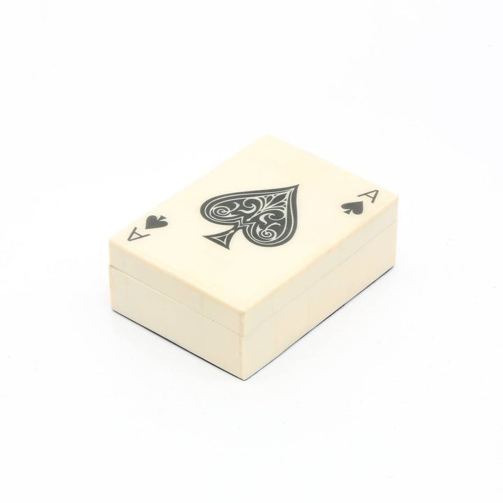 Wooden Printed White Card Box with Cards - 4.75"x3.35"x1.75"