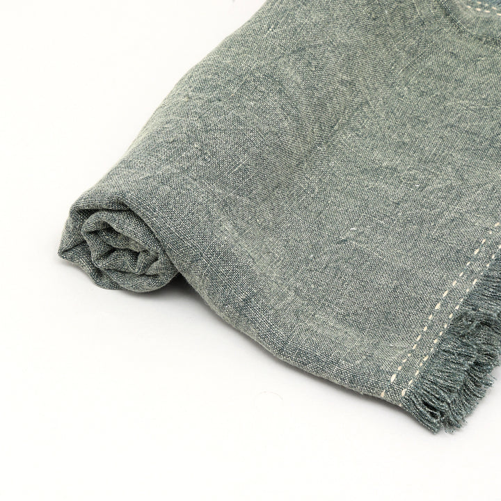 Stonewashed Linen Woven Throw Blanket with Fringe – 52" x 68"