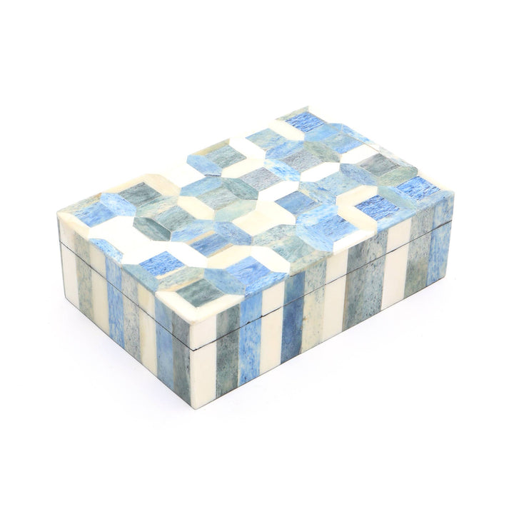 Light Grey/Blue with White Bone inlaid Box. Size - 4"x 6" x 2"