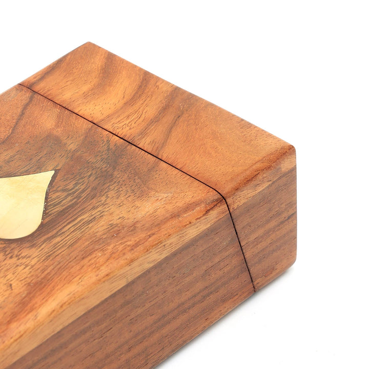 Wooden Brown Card Box with Natural Finish with Cards - 4.5"X3"X1.5"