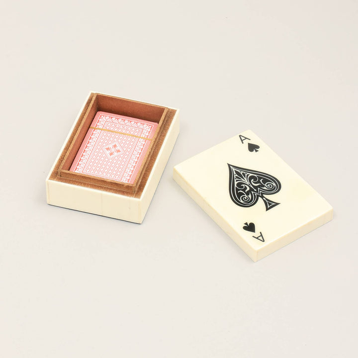 Wooden Printed White Card Box with Cards - 4.75"x3.35"x1.75"