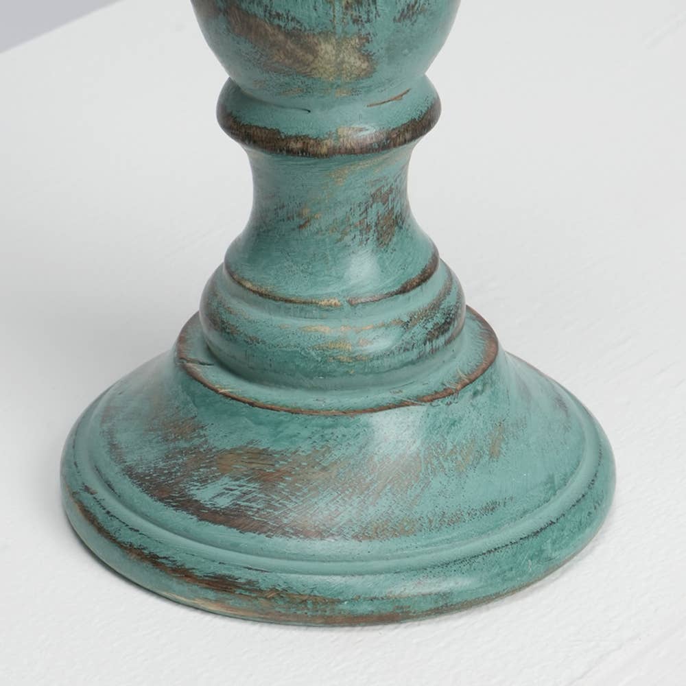 Candle Holder - Natural with Green Antique