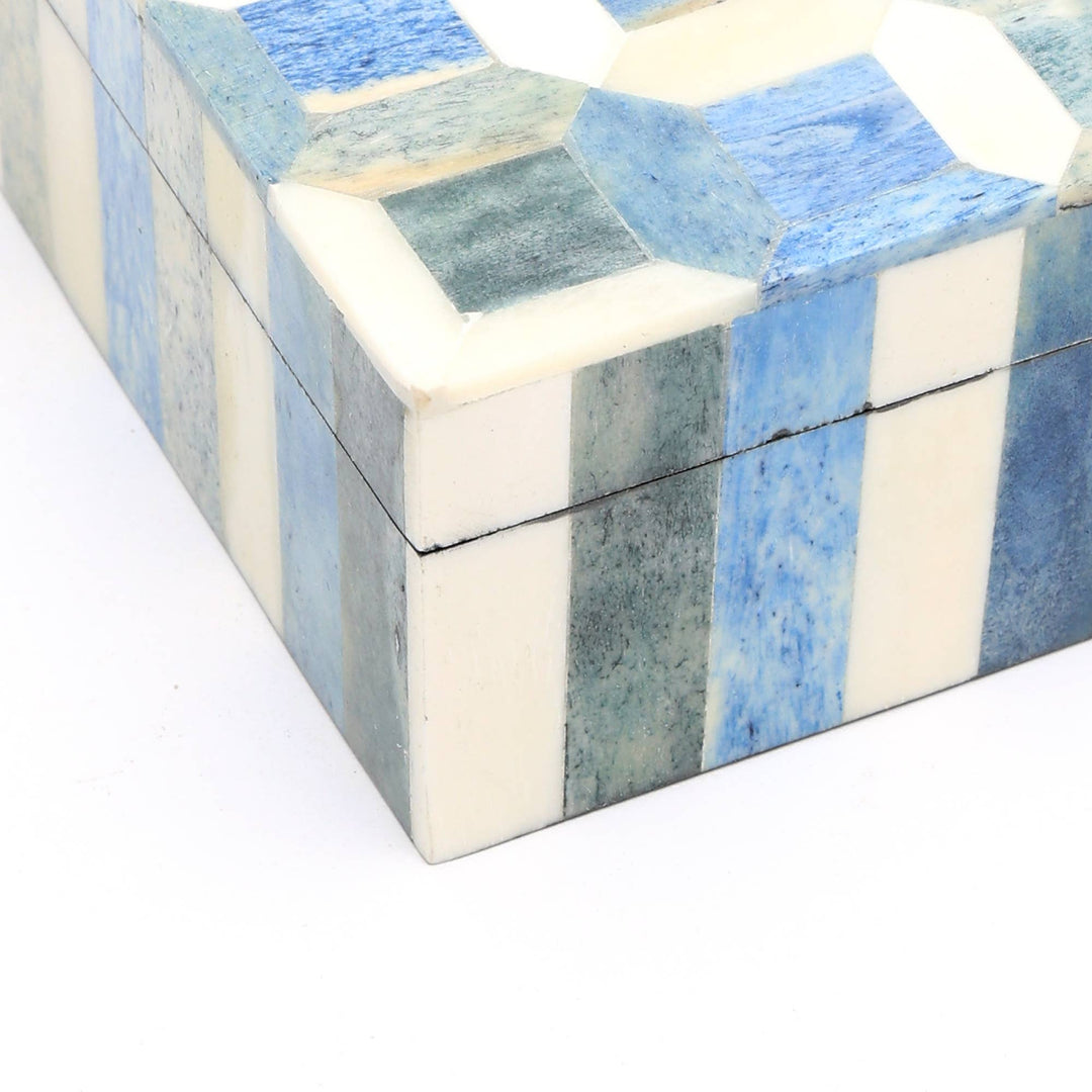 Light Grey/Blue with White Bone inlaid Box. Size - 4"x 6" x 2"