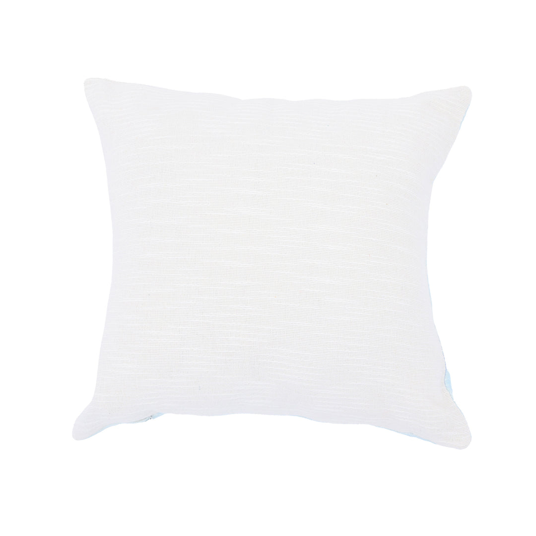 Print & Beadwork Seashell Pillow - Blue & Ivory 18"x18"