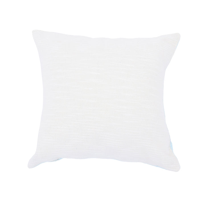 Print & Beadwork Seashell Pillow - Blue & Ivory 18"x18"