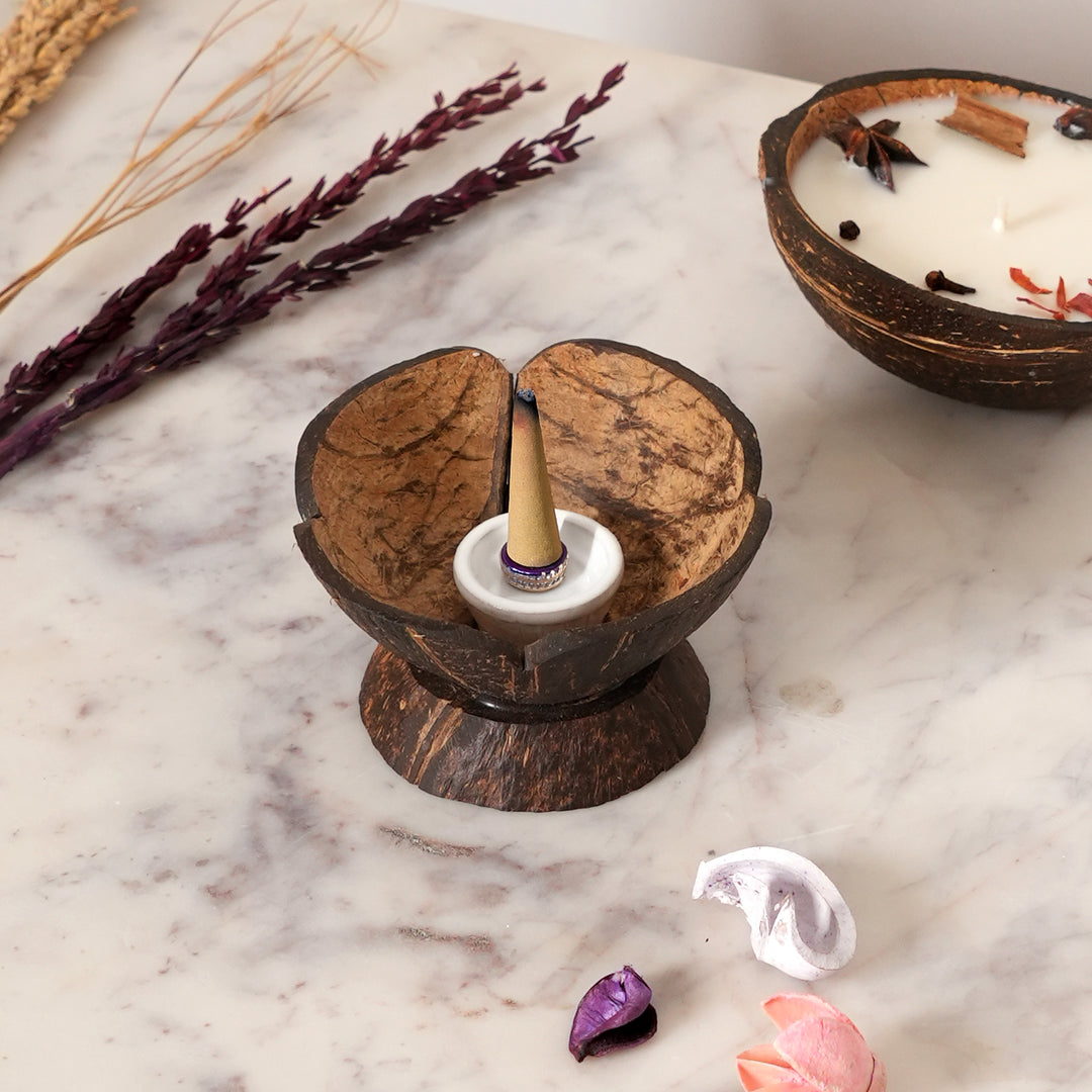 Coconut Shell Dhoop Stand | Natural Ecofriendly Incense Holder