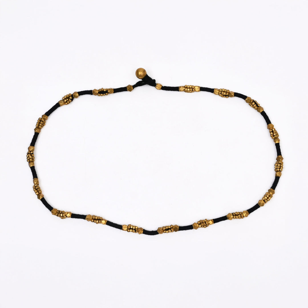 Tribal Brass Cotton Thread Necklace | Handmade Beaded Ethnic Jewelry Set