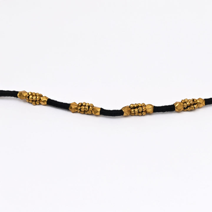 Tribal Brass Cotton Thread Necklace | Handmade Beaded Ethnic Jewelry Set