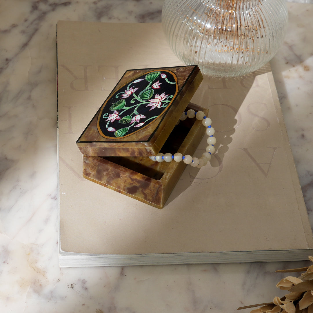 Handcrafted Lotus Soapstone Box