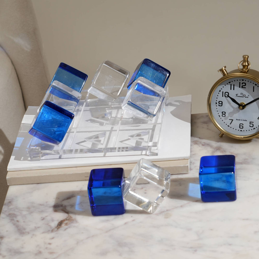 Acrylic Blue & White Tik Tack Toe Game Set