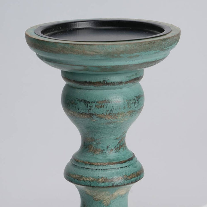 Candle Holder - Natural with Green Antique