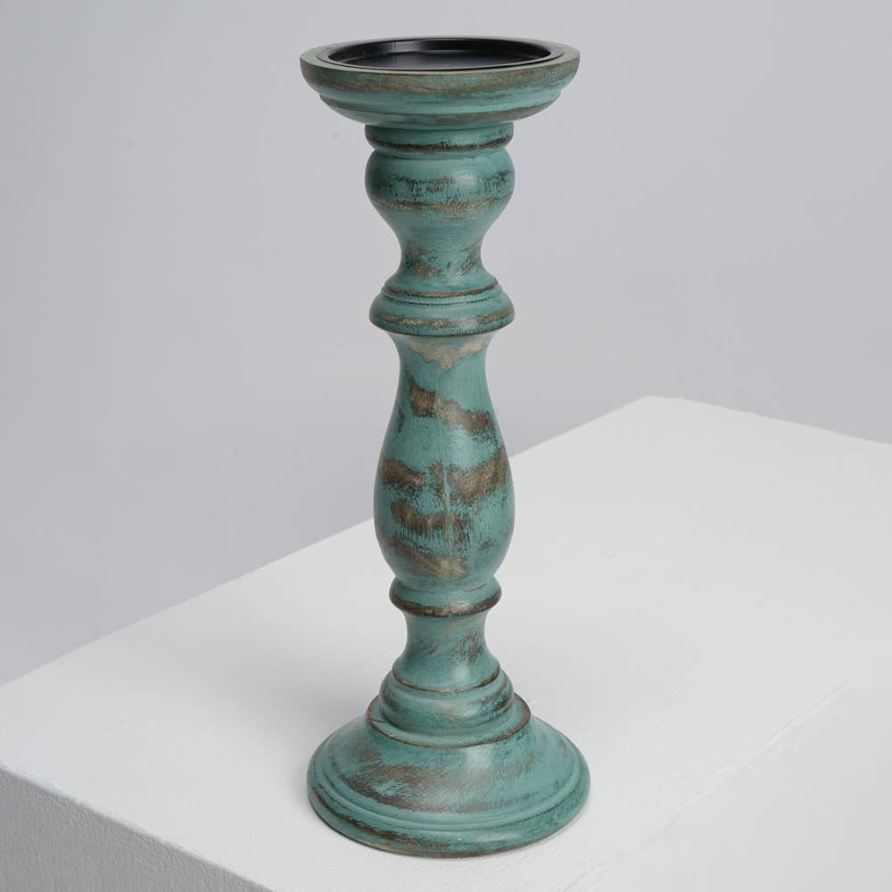 Candle Holder - Natural with Green Antique