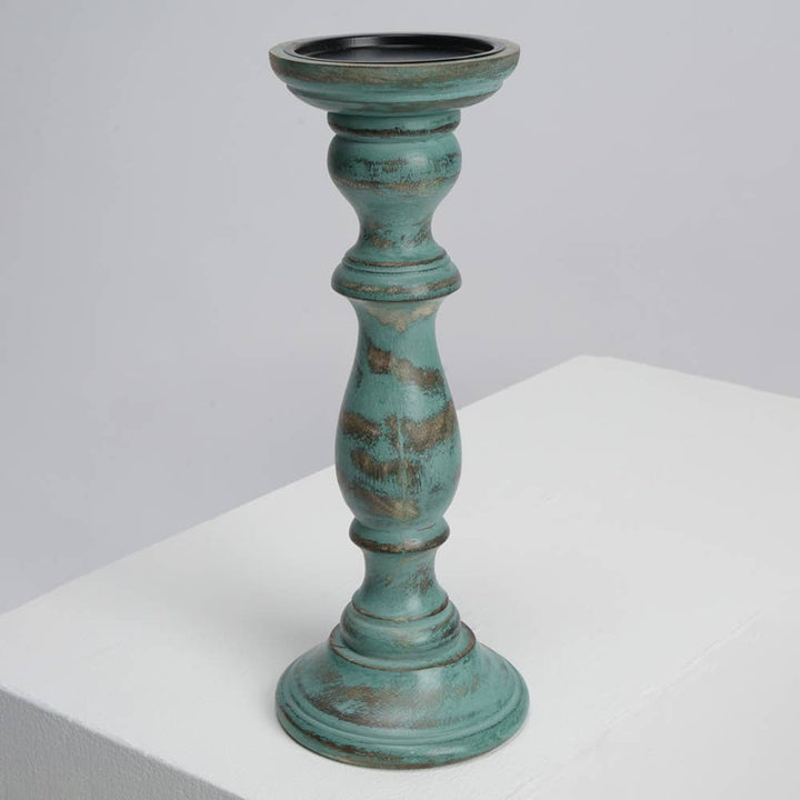 Candle Holder - Natural with Green Antique