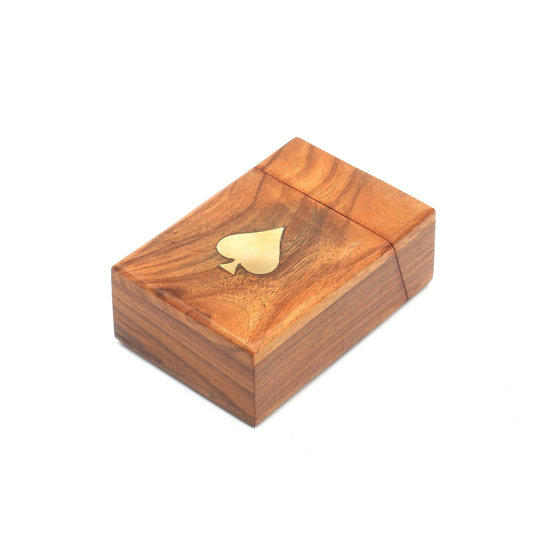 Wooden Brown Card Box with Natural Finish with Cards - 4.5"X3"X1.5"