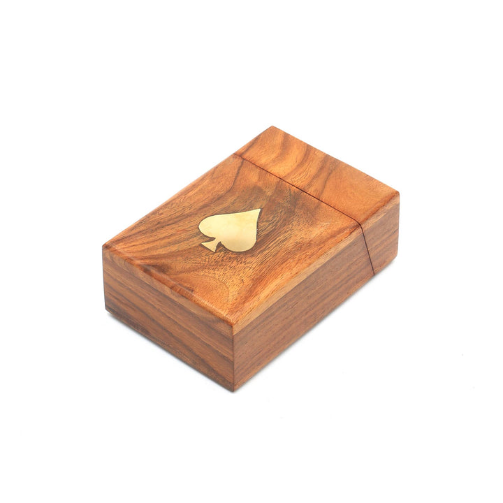 Wooden Brown Card Box with Natural Finish with Cards - 4.5"X3"X1.5"