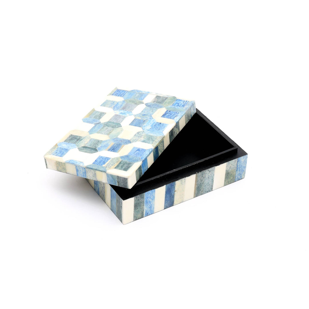 Light Grey/Blue with White Bone inlaid Box. Size - 4"x 6" x 2"