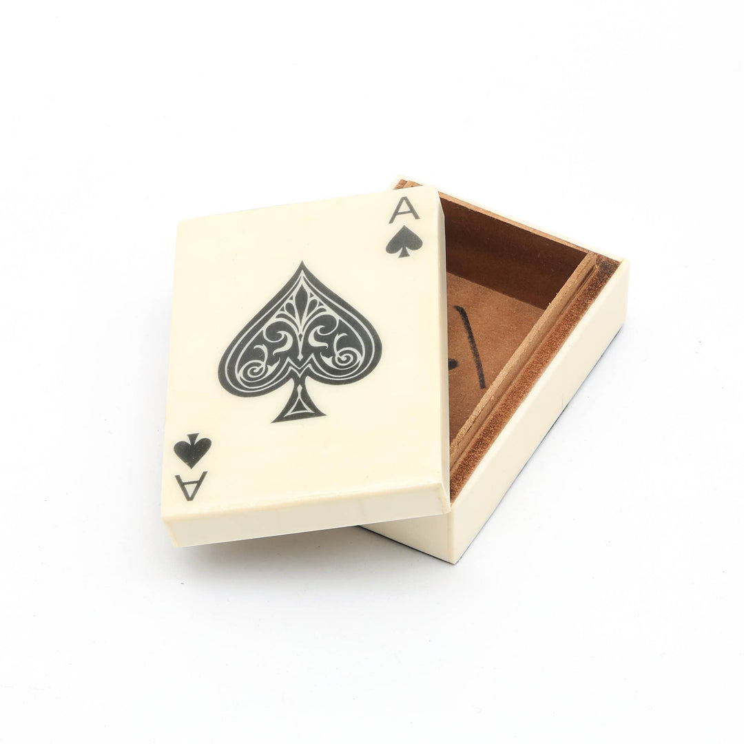 Wooden Printed White Card Box with Cards - 4.75"x3.35"x1.75"
