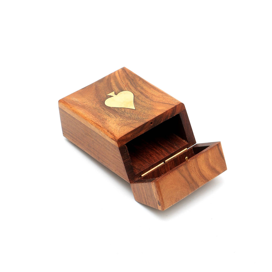 Wooden Brown Card Box with Natural Finish with Cards - 4.5"X3"X1.5"