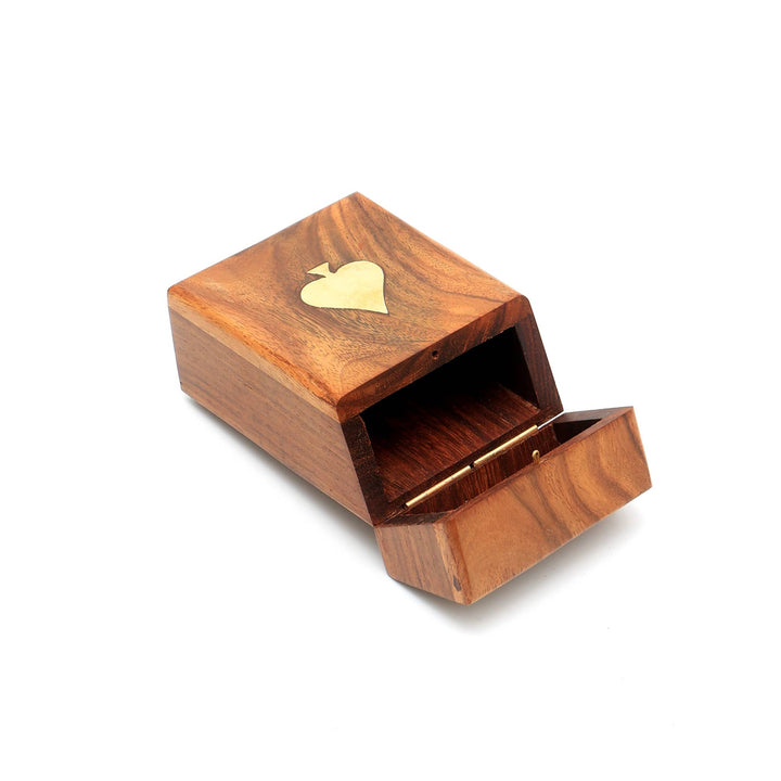 Wooden Brown Card Box with Natural Finish with Cards - 4.5"X3"X1.5"