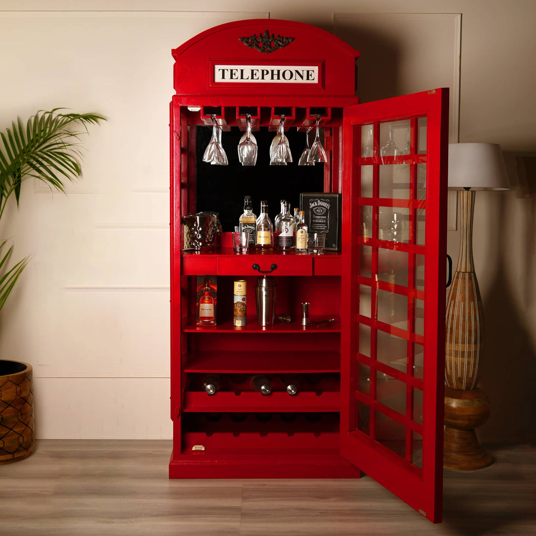 Drinks Cabinet Wine Rack BT Telephone Box Bar Red 81"