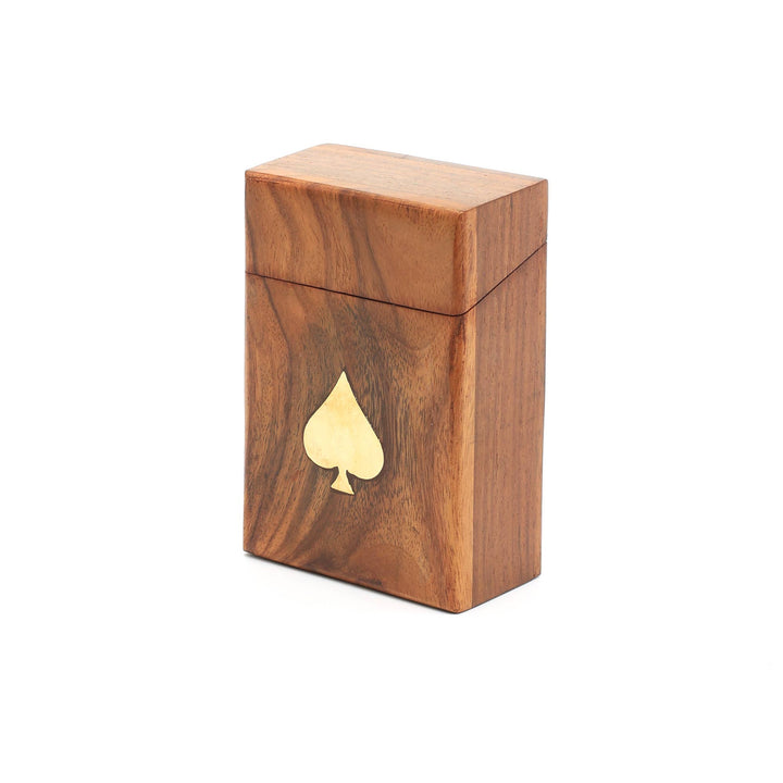 Wooden Brown Card Box with Natural Finish with Cards - 4.5"X3"X1.5"