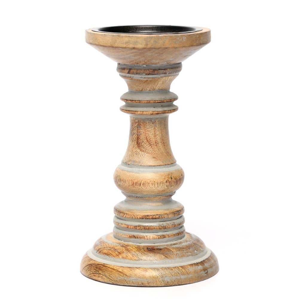 Candle Holder - Distress White - Mango Wood