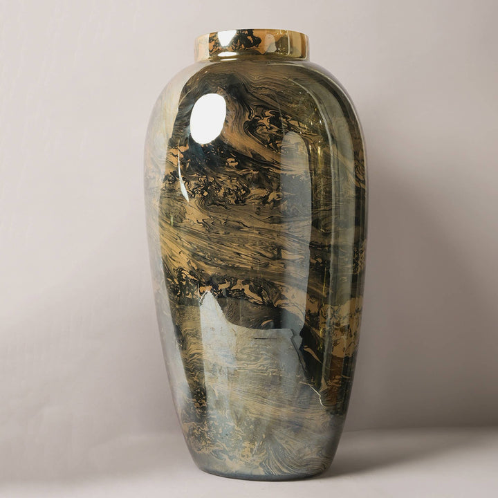 Marble Finsih Gold & Black Large Vase