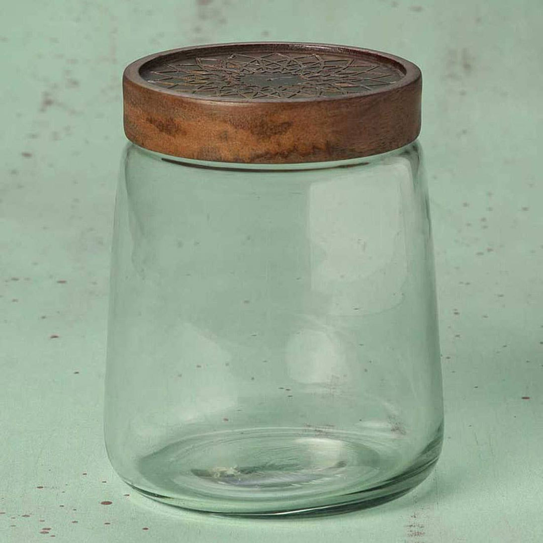 Clear Glass Jar With Wooden Cladding Lid Large / Transparent / 1000 Gm / Moq - 4 Pcs