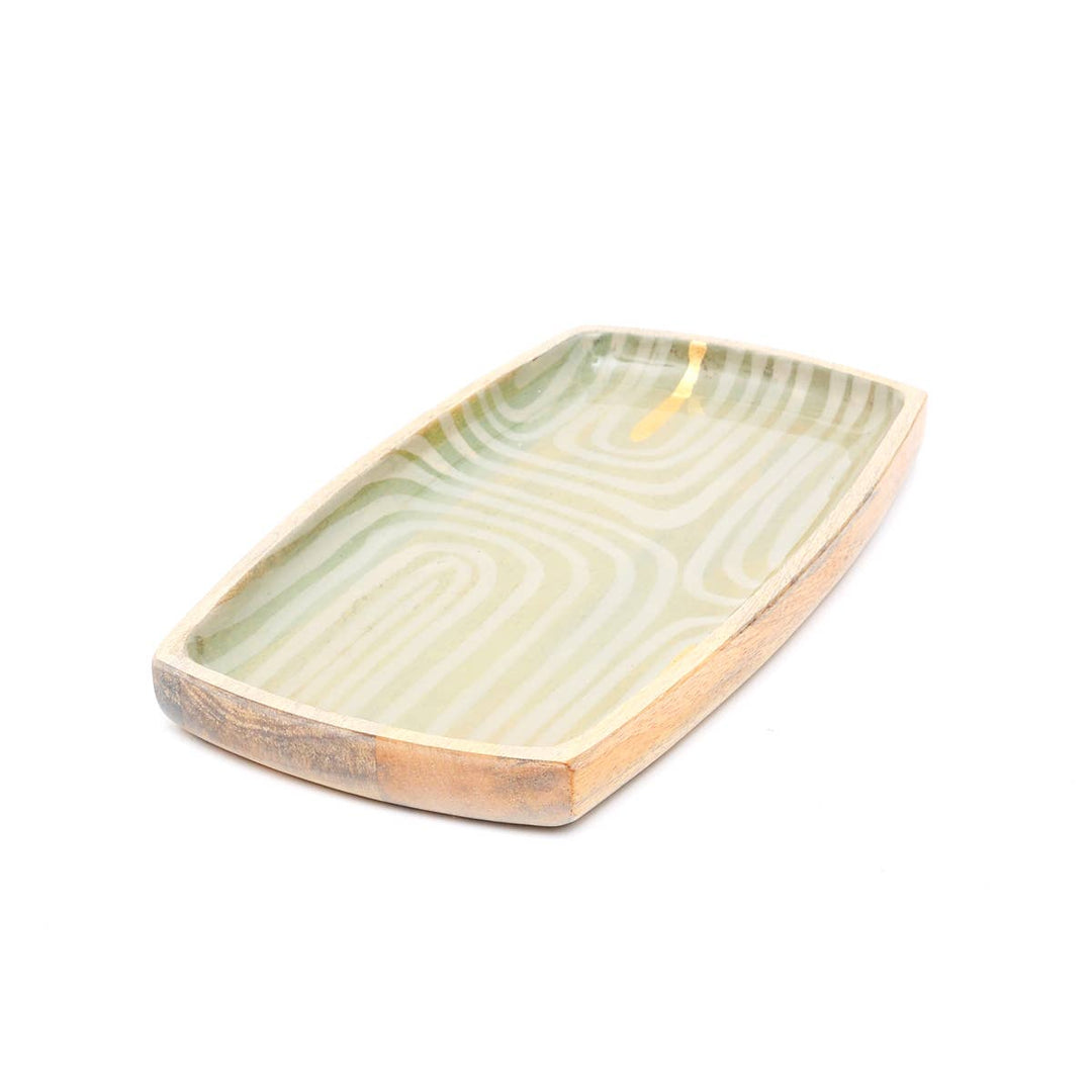 Wooden Stripe Painted Enamel Yellow Painted  Platter