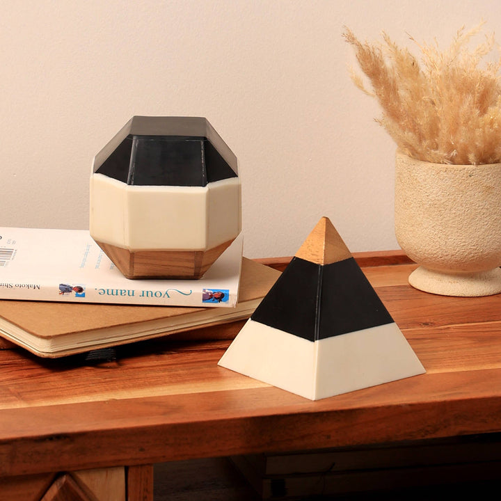 Wood + Resin Object Inpyramid Object. Size - 3.75X3.75X4