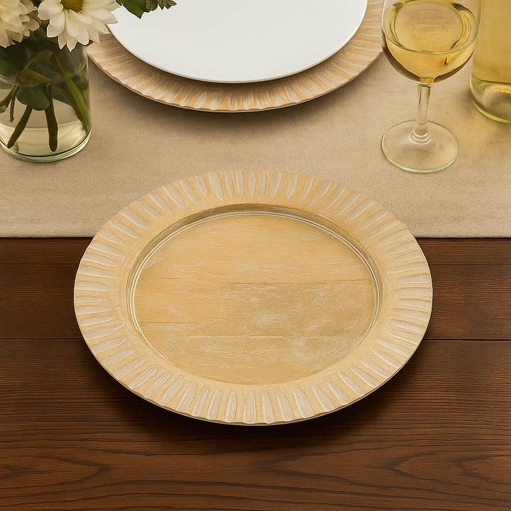 Handcrafted 13" Wood White Charger Plate| Wooden Dinning Placemat|Artisan Wood Tableware-White