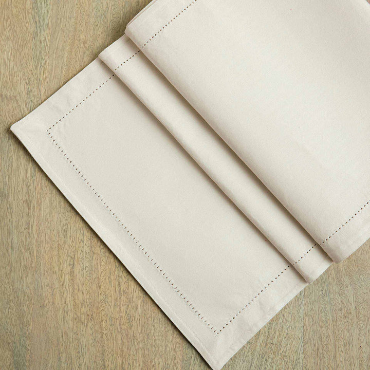 Classic Beige Cotton Border Stitch Table Runner / Cotton-Light Beige / 71.75 X 14.25 Inches (L X W) / Moq - 10 Pcs.