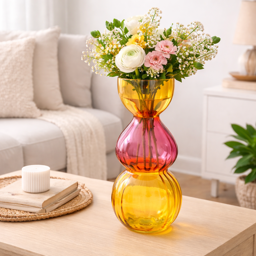 Vase | Long Gleaming Bubble Glass Vase | Elegant Decorative Vase for Modern Home Decor