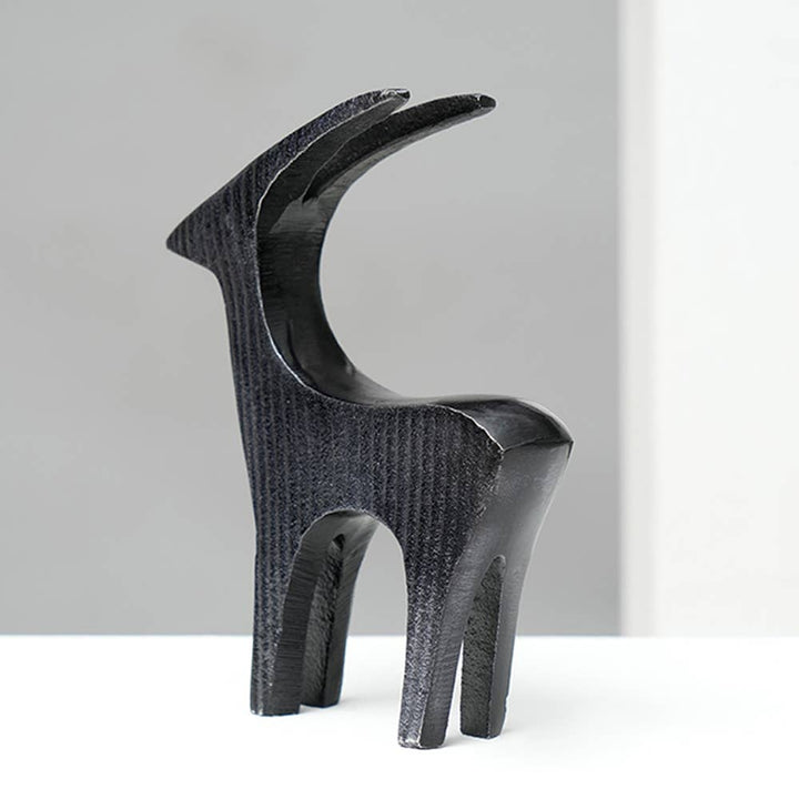 Sculpture | Black Ribbed Deer Aluminum Table Décor | Stylish Modern Deer Accent for Home and Office