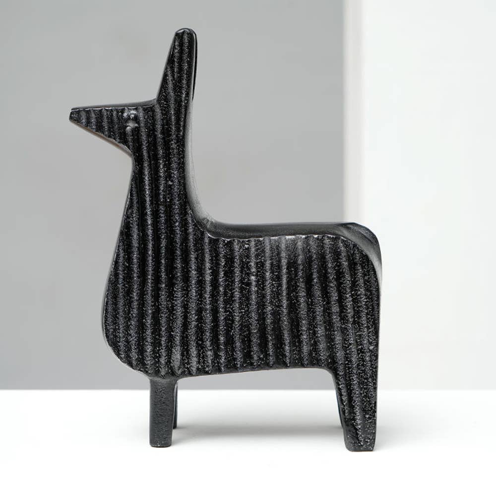 Sculpture | Black Ribbed Llama Aluminum Table Décor | Unique Modern Art Piece for Home Interiors