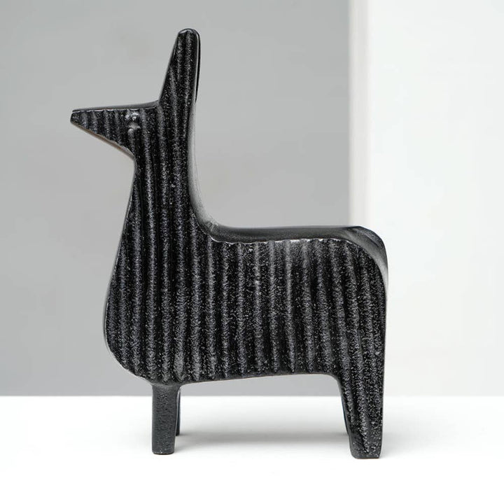 Sculpture | Black Ribbed Llama Aluminum Table Décor | Unique Modern Art Piece for Home Interiors