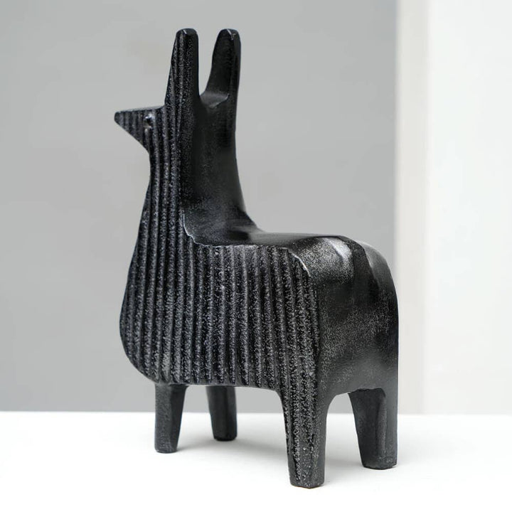 Sculpture | Black Ribbed Llama Aluminum Table Décor | Unique Modern Art Piece for Home Interiors