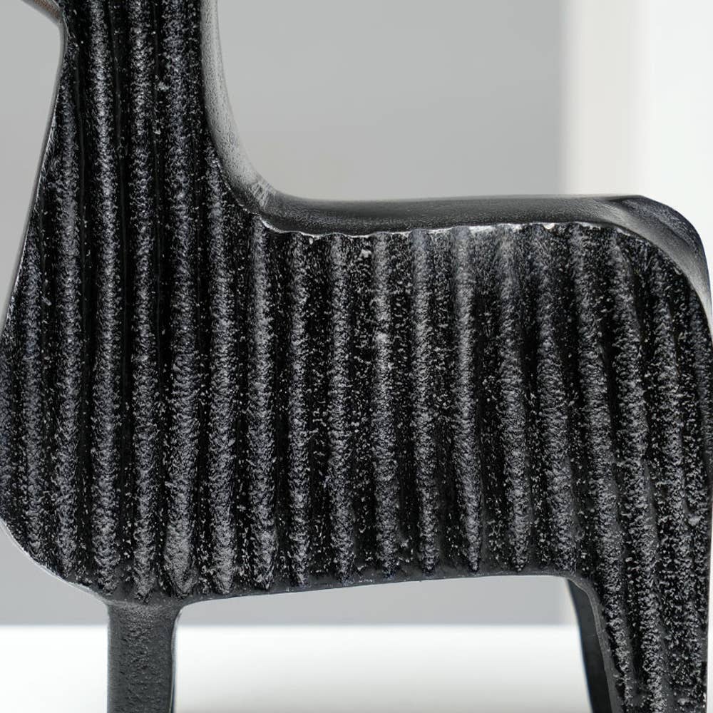 Sculpture | Black Ribbed Llama Aluminum Table Décor | Unique Modern Art Piece for Home Interiors