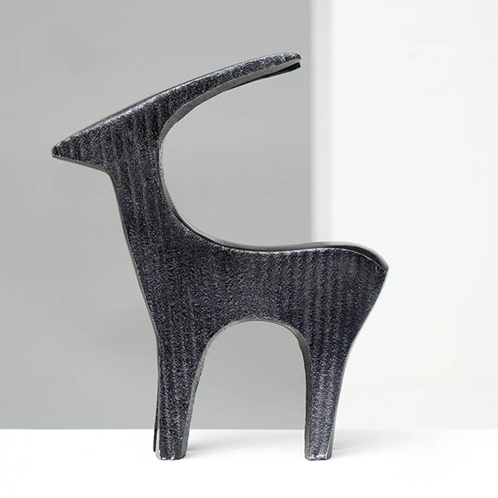 Sculpture | Black Ribbed Deer Aluminum Table Décor | Elegant Modern Deer Figurine for Home Interiors