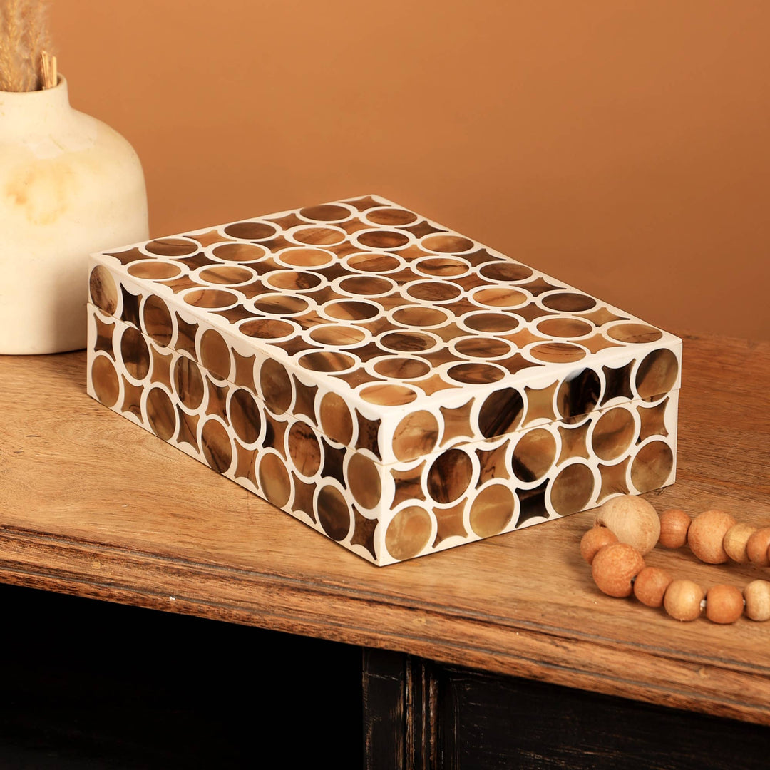 Wooden Ringlet Decorative Storage Box | Brown | 10x7x3"