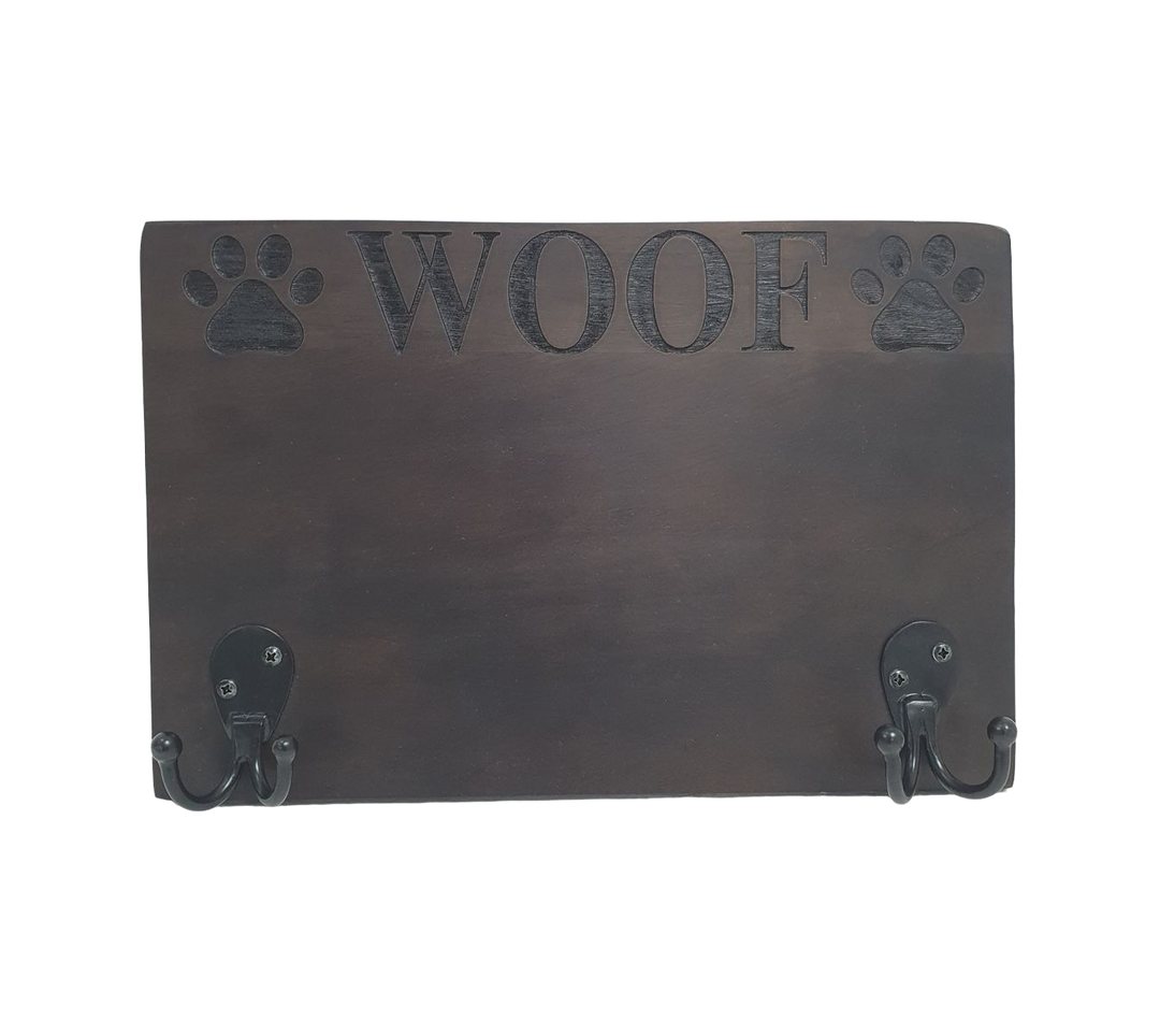 Woof Leash Holder | Handmade Wooden Dog Accessory Organizer | Wall Mounted Pet Leash Storage | Eco Friendly Pet Gear
