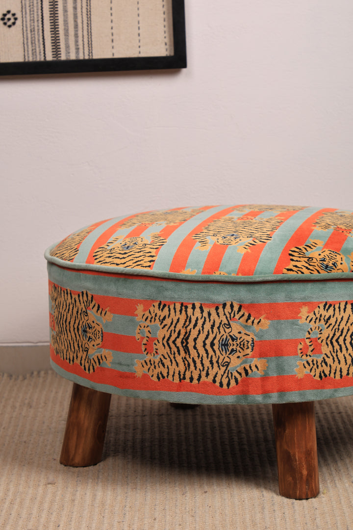 Velvet Safari Ottoman | 24x24x15"| Cotton Fabric