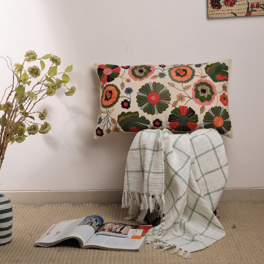 Floral Medley Pillow |24x14"| Cotton Fabric | Vibrant Design