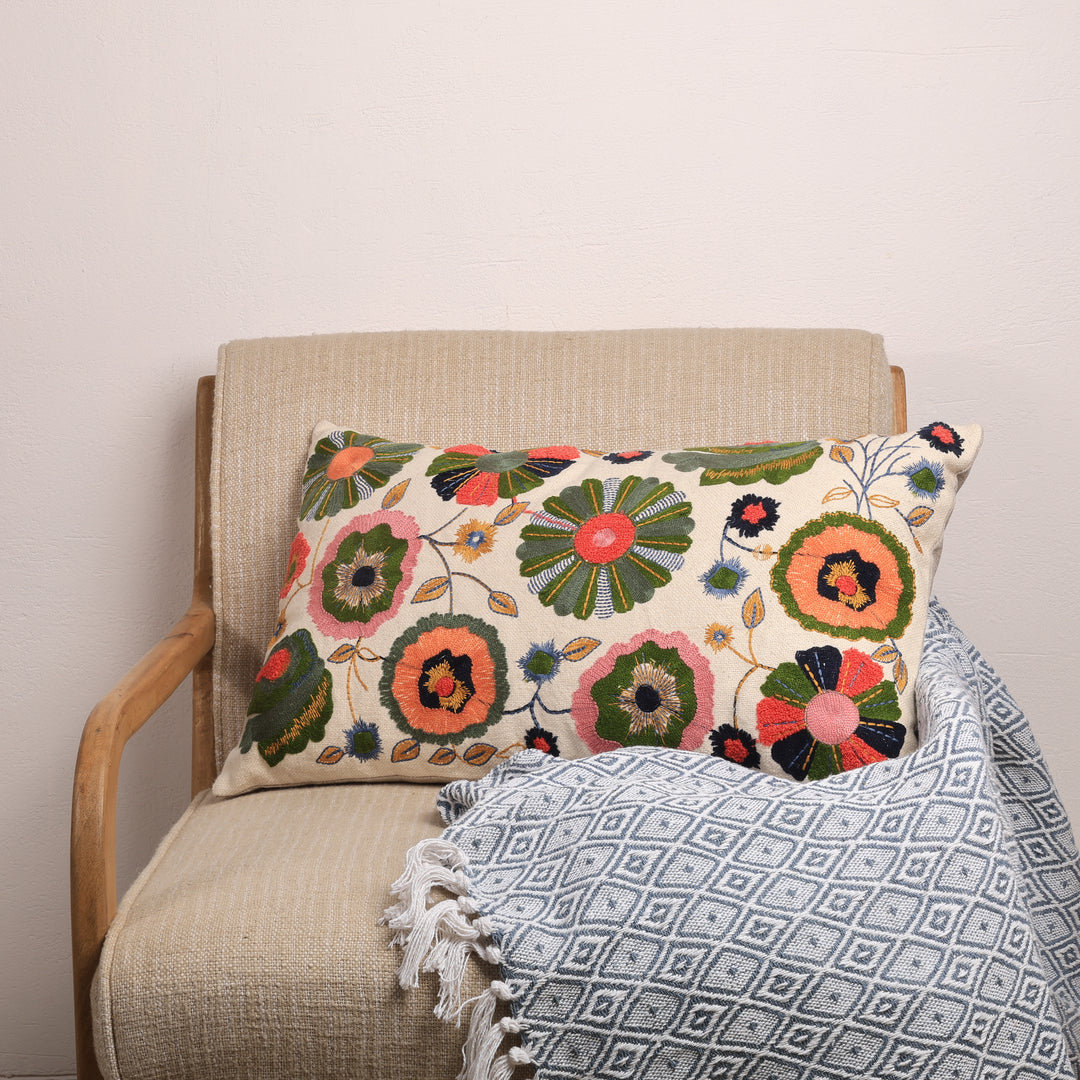 Floral Medley Pillow |24x14"| Cotton Fabric | Vibrant Design