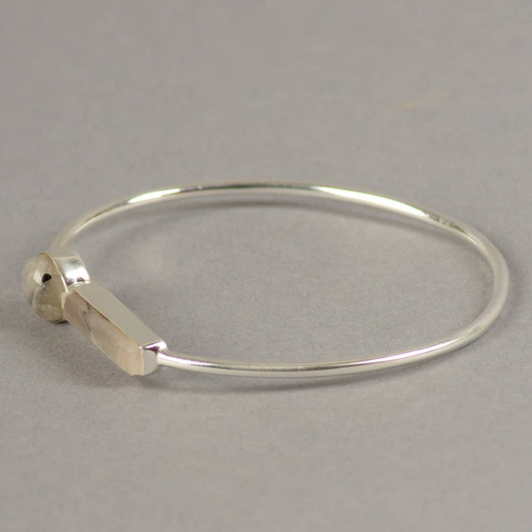 Pendulum Rutile Bangle / Silver White & Black - Brass / 2.6 X 3 Inches (L X W) / Moq - 4 Pcs