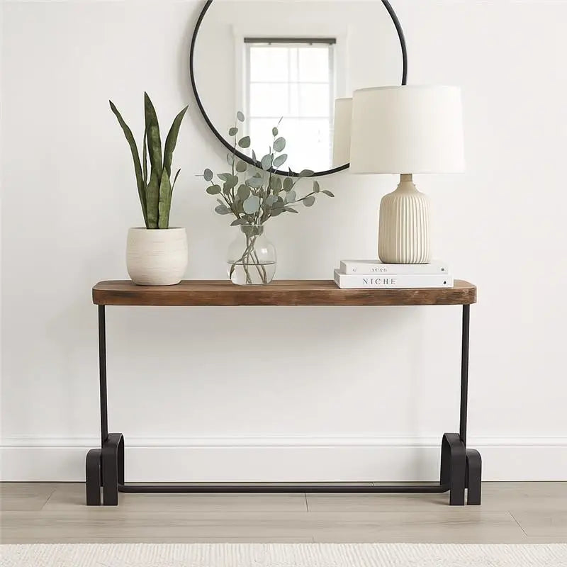 Wood & Iron Console Table 52" | Industrial Entryway Table with Shelf 52x12"