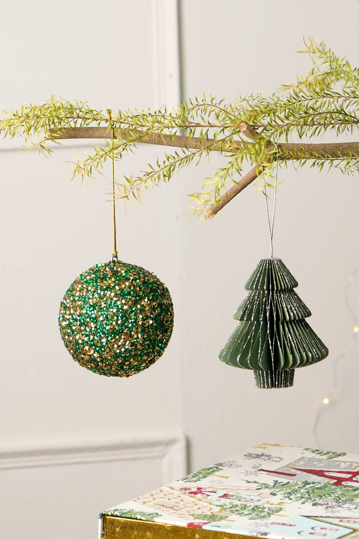 Sequins Lac Ball Hanging Ornament- Gold & Green